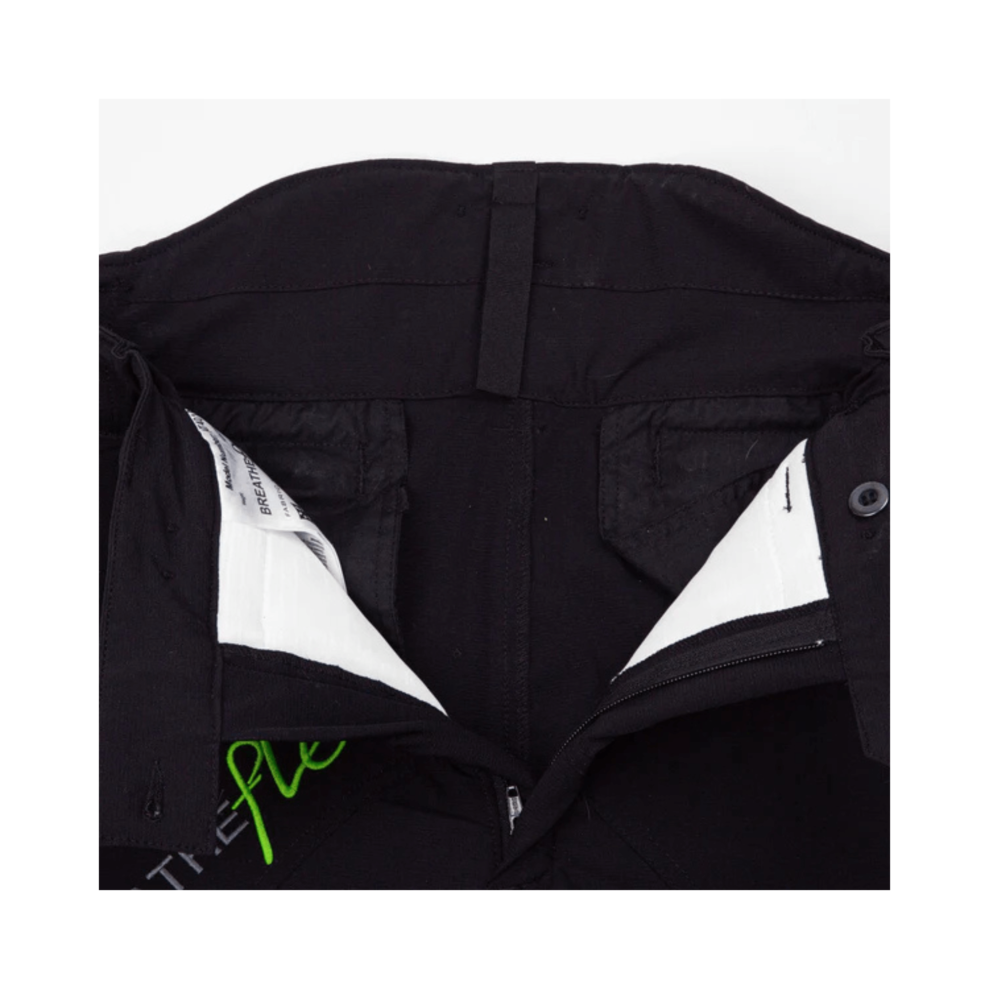 Interior view of Breatheflex Chainsaw Trousers Black Type A showcasing waistband and features for tree surgeons and arborists.