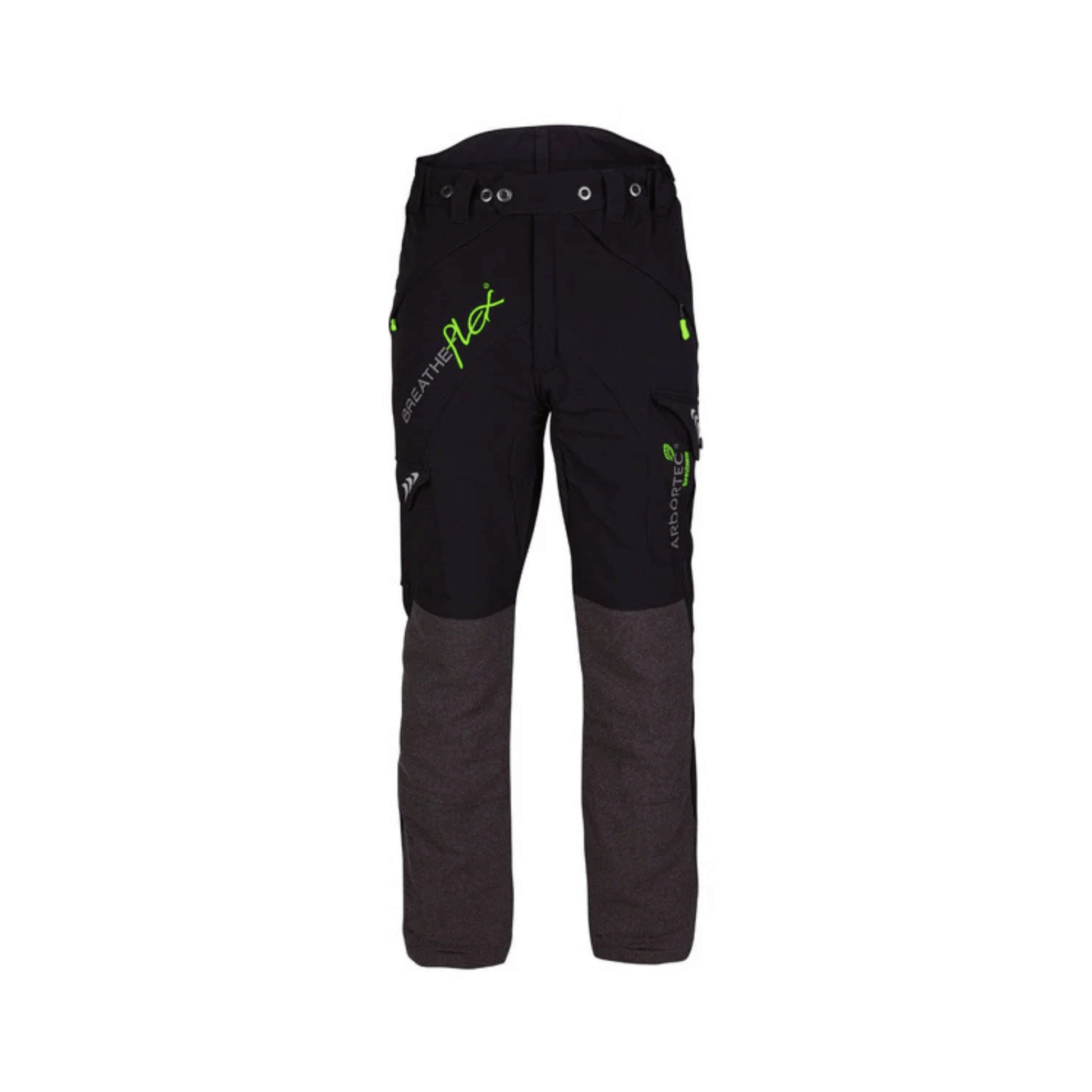 Breatheflex Chainsaw Trousers Black Type A with high-tenacity polymer and kevlar reinforcement for arborists and tree surgeons.