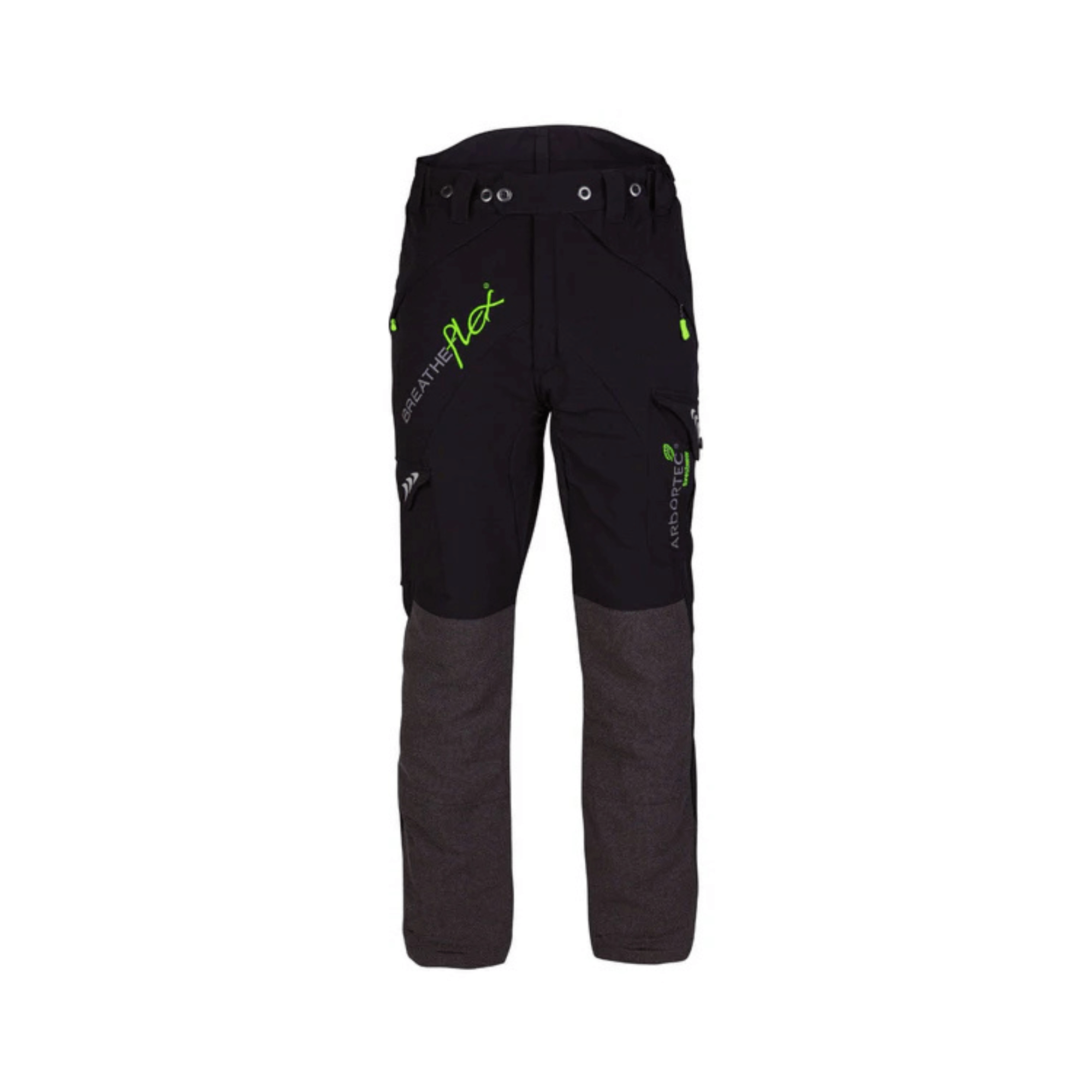 Breatheflex Chainsaw Trousers Black Type A with high-tenacity polymer and kevlar reinforcement for arborists and tree surgeons.