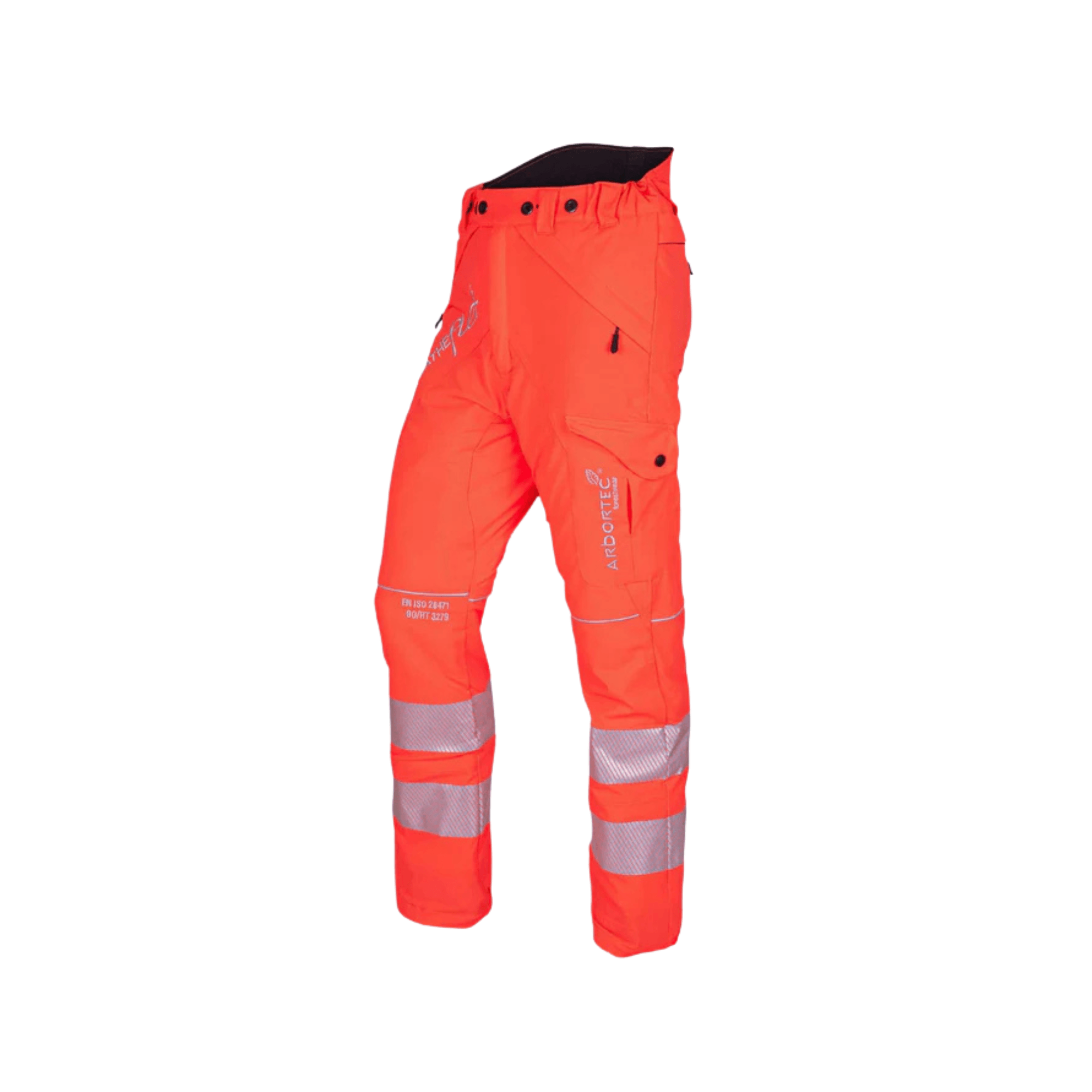 Breatheflex Chainsaw Trousers Design Type C Class 1 Hi Viz Orange for tree surgeons in high visibility safety gear.