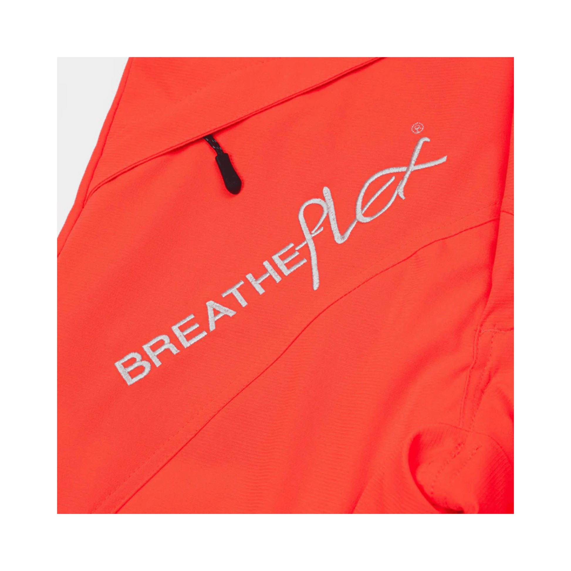Breatheflex Chainsaw Trousers Design Type C Class 2 Hi Viz Orange close-up showing logo detail.