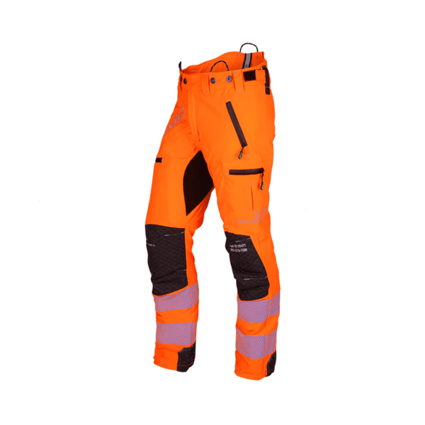 Breatheflex Pro Chainsaw Trousers Hi Vis Type A Class 1 in Hi-Vis Orange, designed for tree surgeons, offering mobility and safety.