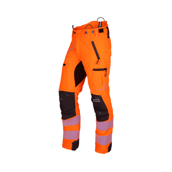 Breatheflex Pro Chainsaw Trousers Hi Vis Type A Class 1 in Hi-Vis Orange, designed for tree surgeons, offering mobility and safety.