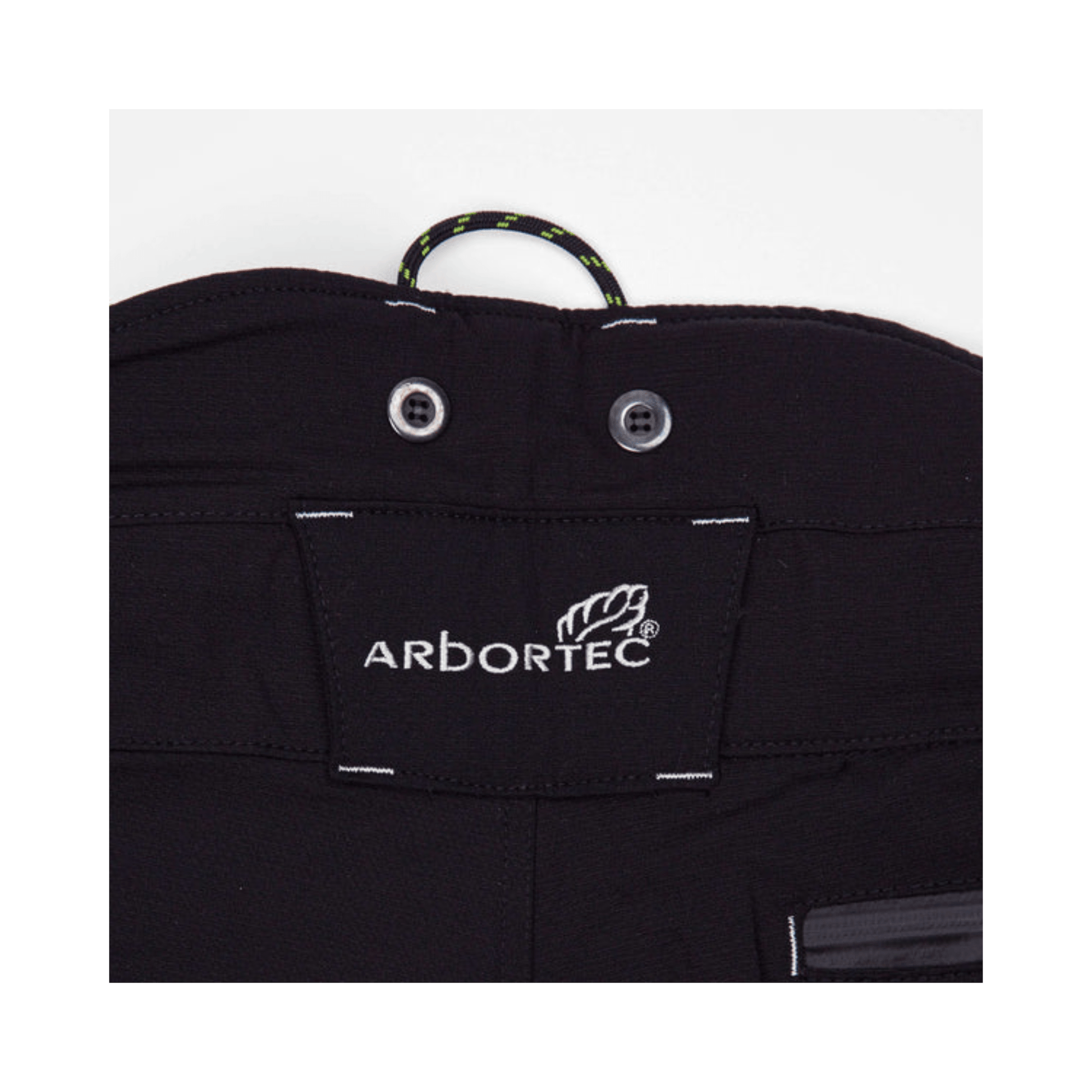 Breatheflex Pro Chainsaw Trousers Type A waistband with Arbortec logo and features for tree surgeons.
