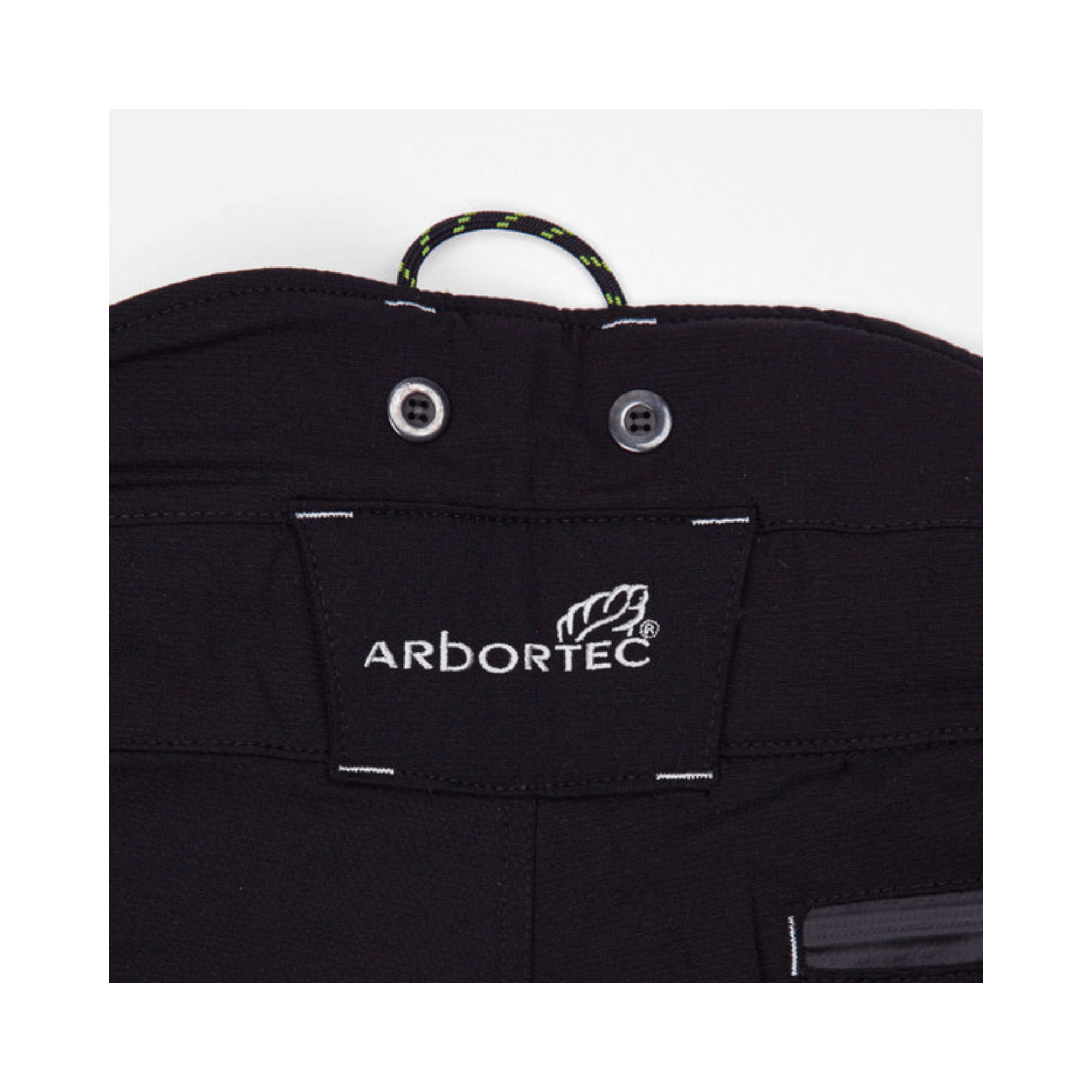 Breatheflex Pro Chainsaw Trousers Type A waistband with Arbortec logo and features for tree surgeons.