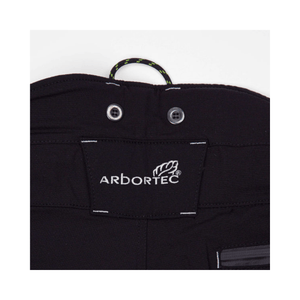 Breatheflex Pro Chainsaw Trousers Type A waistband with Arbortec logo and features for tree surgeons.
