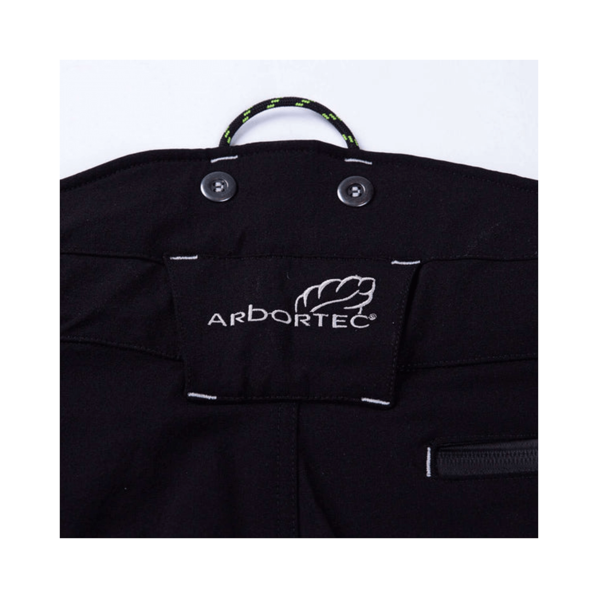 Breatheflex Pro Freestyle Chainsaw Trousers Black/Lime Type C waistband detail by Arbortec suitable for arborists and tree surgeons.