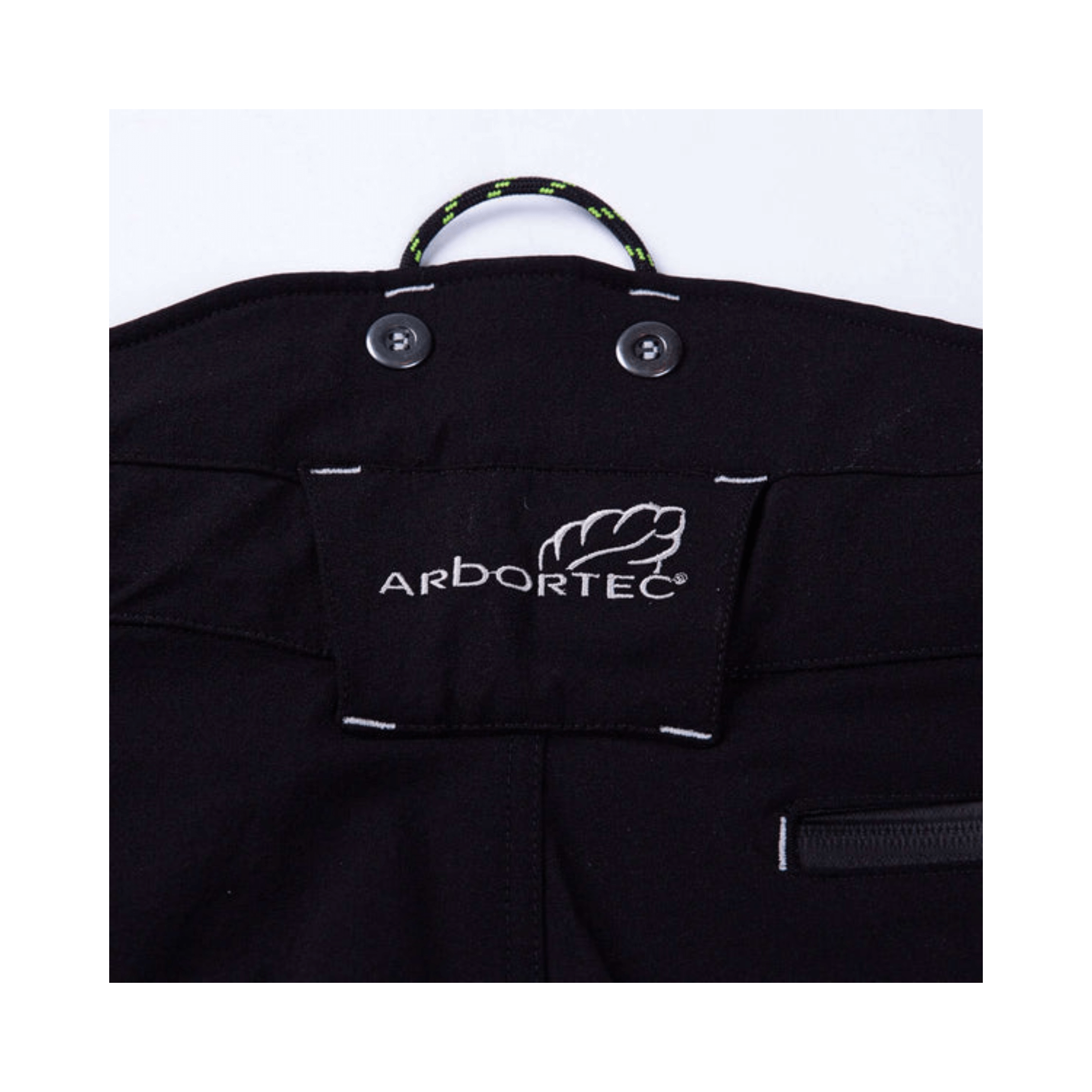 Breatheflex Pro Freestyle Chainsaw Trousers Black/Lime Type C waistband detail by Arbortec suitable for arborists and tree surgeons.