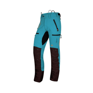 Breatheflex Pro Freestyle Chainsaw Trousers Type A in vibrant turquoise color with reinforced lower-leg panels.