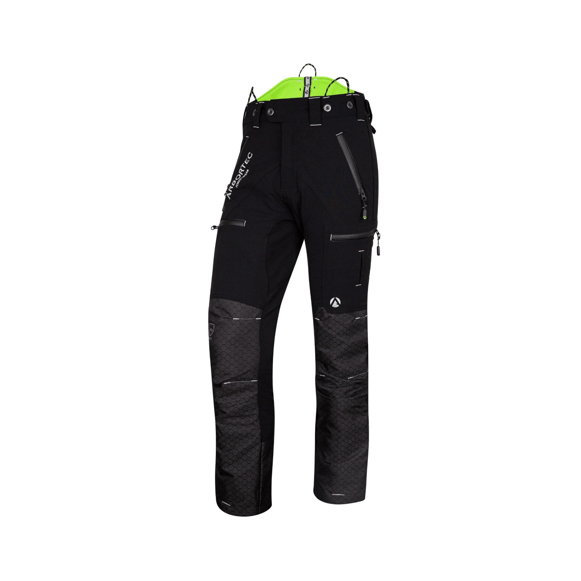 Breatheflex Pro Freestyle Chainsaw Trousers Type A in black with reinforced lower-leg panels and utility pockets.