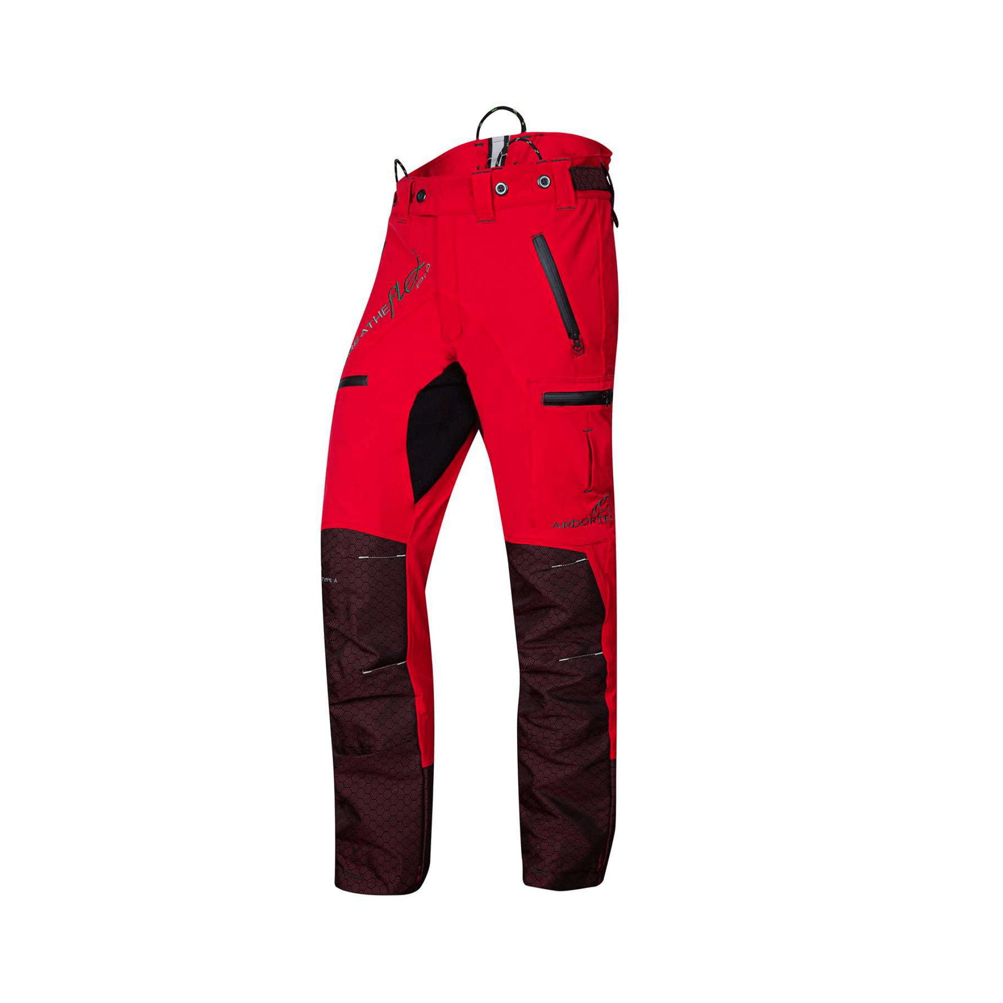 Breatheflex Pro Freestyle Chainsaw Trousers Type C in red, designed for arborists with maximum leg protection.