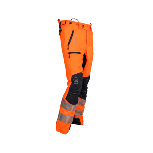 Breatheflex Pro Rail Spec Trousers Design Type C Class 2 Hi Viz Orange on display with reflective strips.