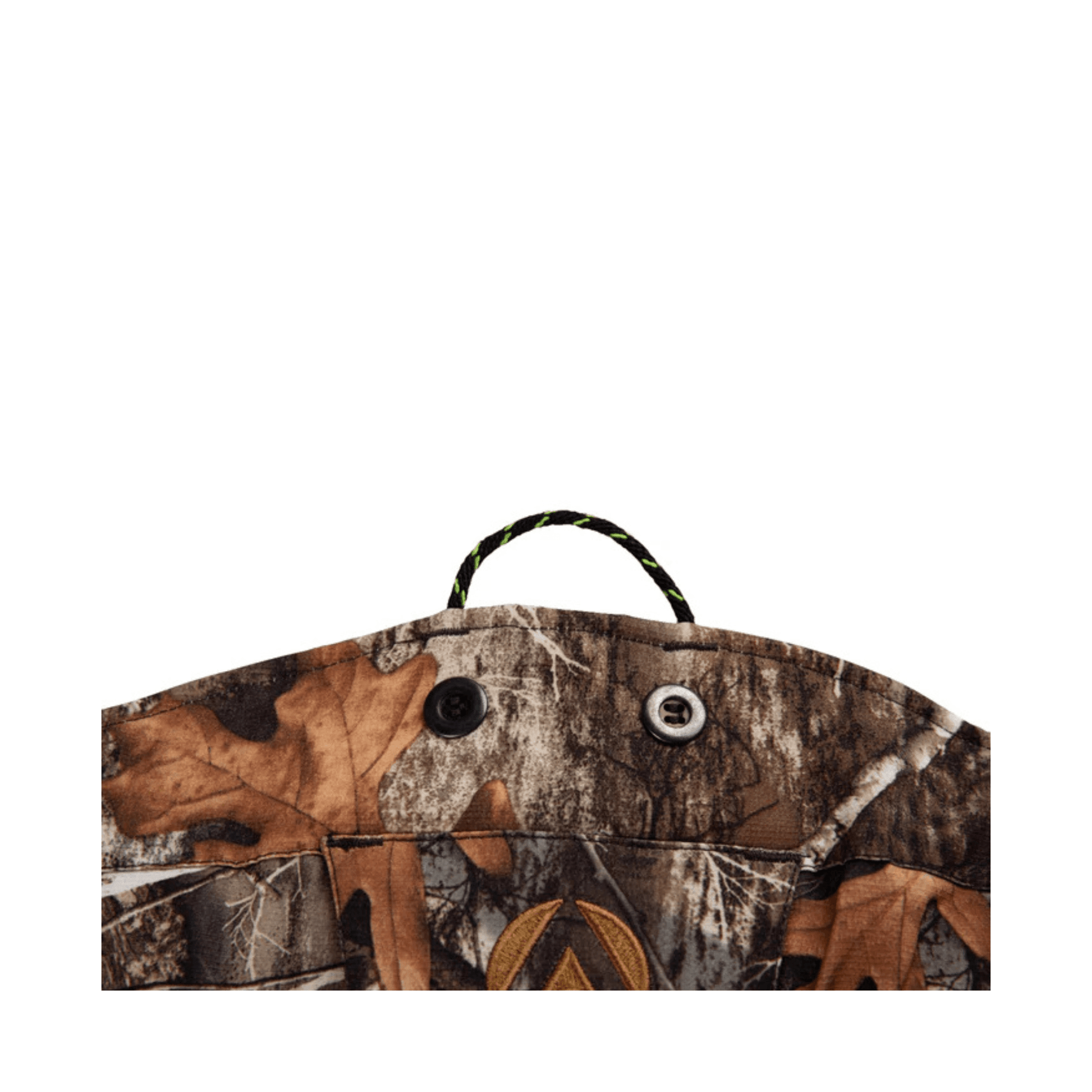 Breatheflex Pro Realtree Chainsaw Trousers Type C camouflage design close-up with fastening details.