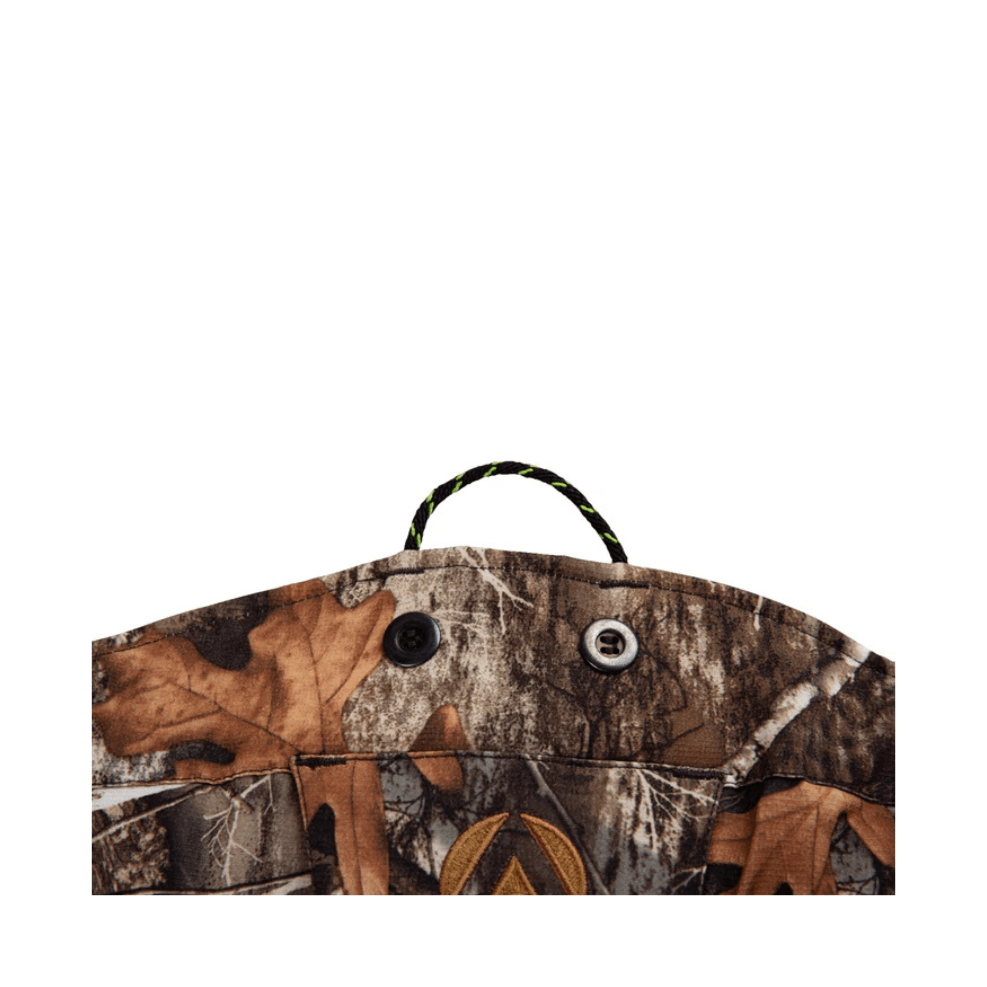Breatheflex Pro Realtree Chainsaw Trousers Type C camouflage design close-up with fastening details.
