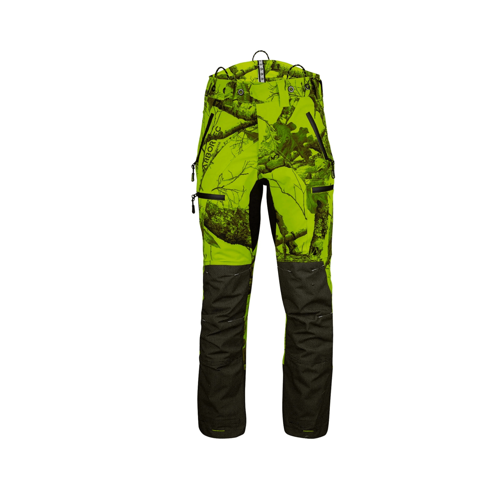 Breatheflex Pro Realtree Chainsaw Trousers Type C in bright green camouflage design, ideal for professional forestry use.