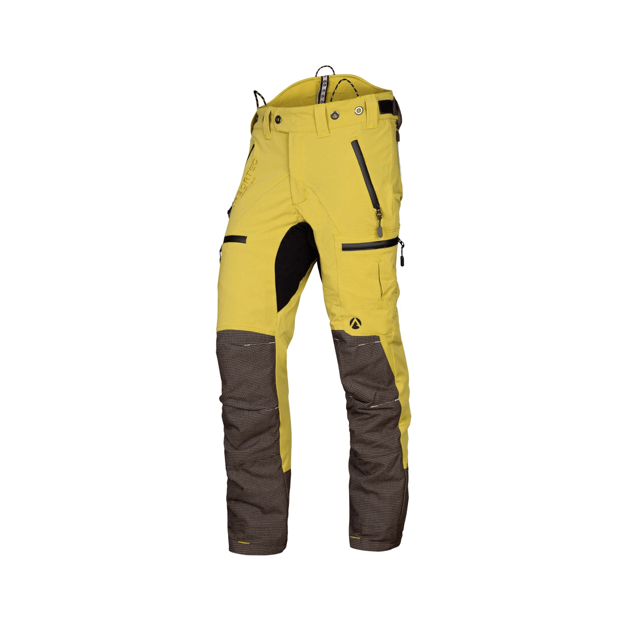Breatheflex Pro Chainsaw Trousers Type A in bright yellow and brown, designed for professional arborists.