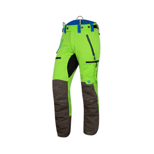 Breatheflex Pro Chainsaw Trousers Type A in bright green with black and brown accents, designed for arborists.