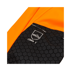 Close-up of Breatheflex Pro Womens Chainsaw Trousers Type A Hi-Vis Orange, highlighting Class 1 protection label.