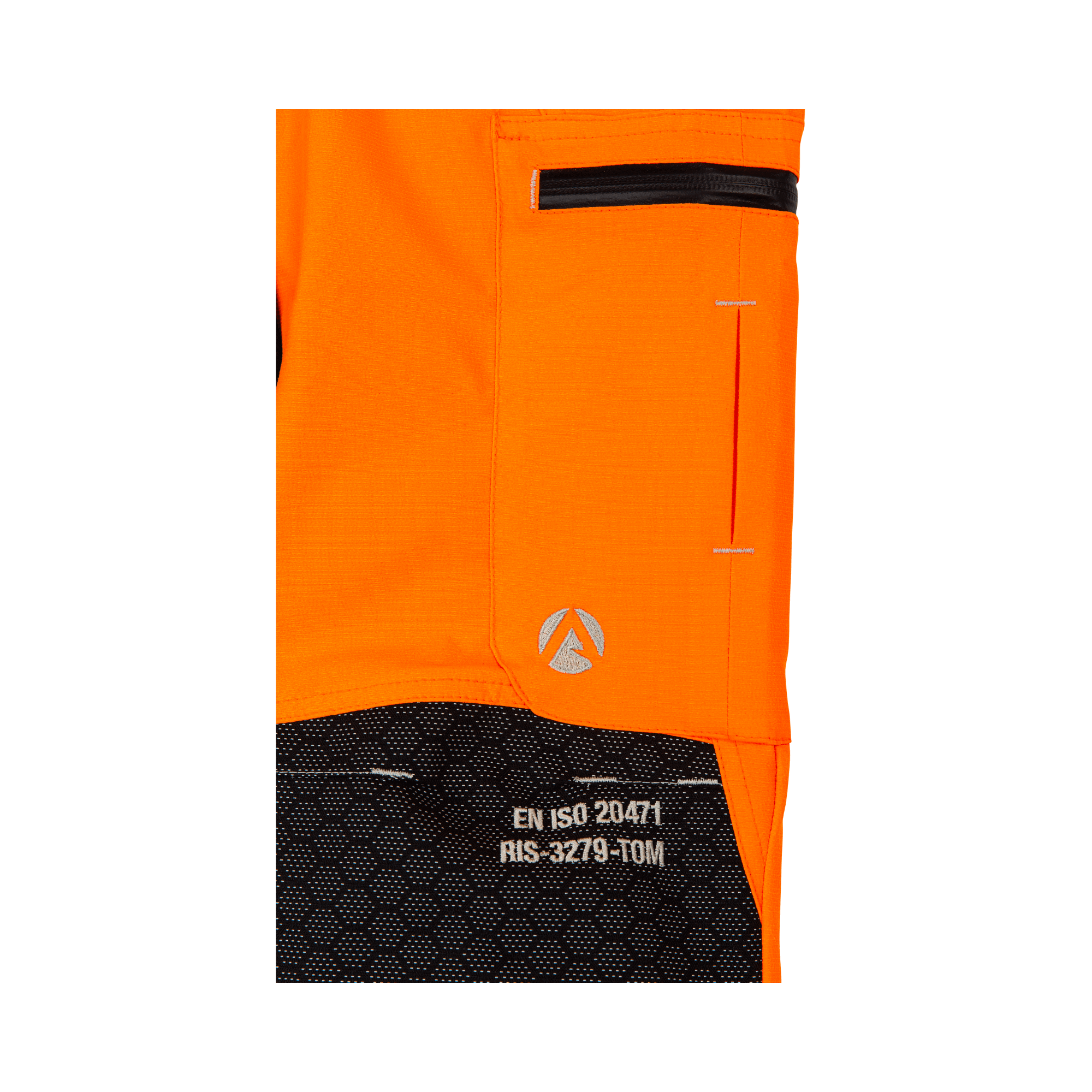 Breatheflex Pro Womens Chainsaw Trousers Type A Hi-Vis Orange side view showing fabric texture and EN standards logo.