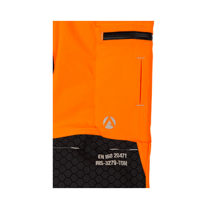 Breatheflex Pro Womens Chainsaw Trousers Type A Hi-Vis Orange side view showing fabric texture and EN standards logo.