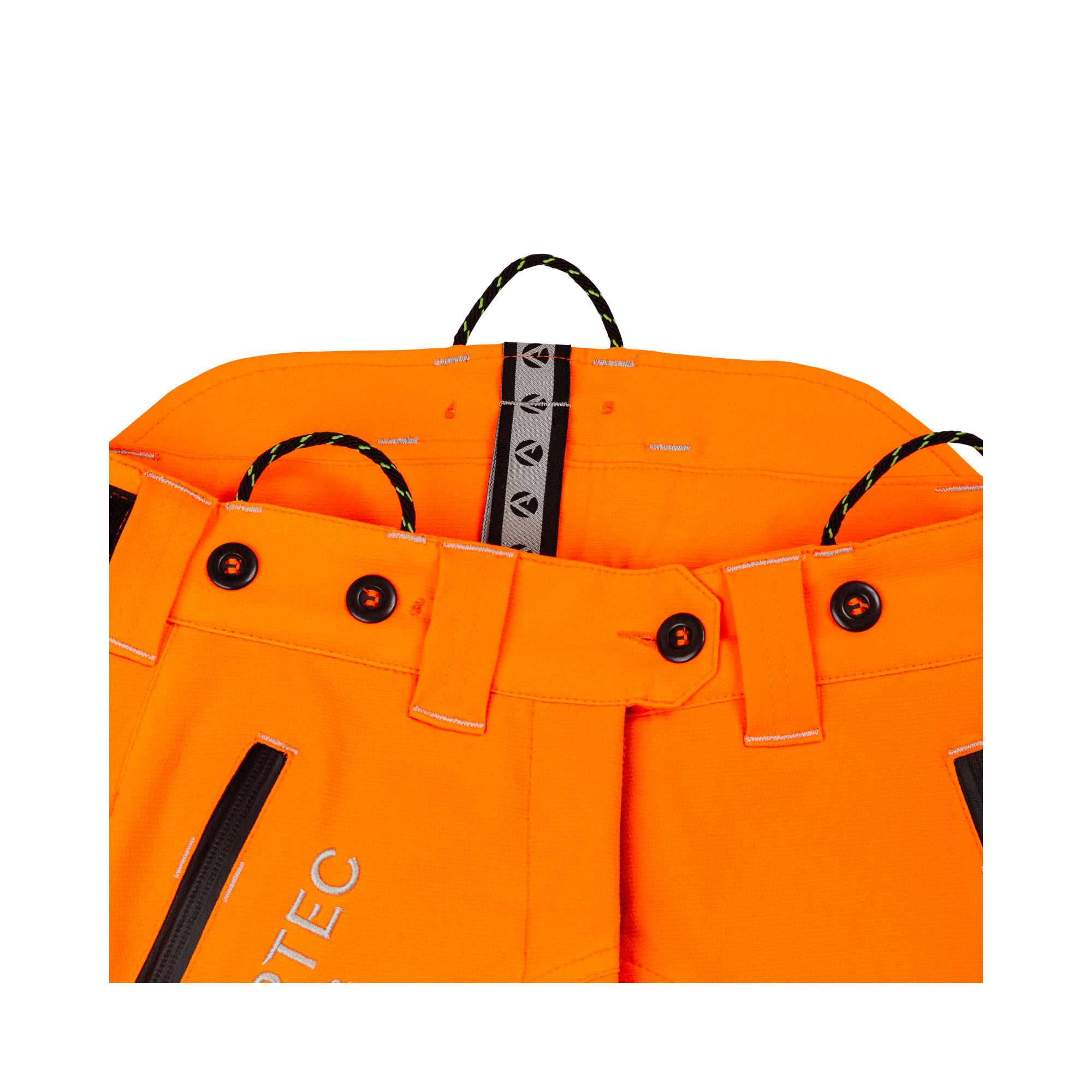 Breatheflex Pro Womens Chainsaw Trousers Type A Hi-Vis Orange waistband and internal details.