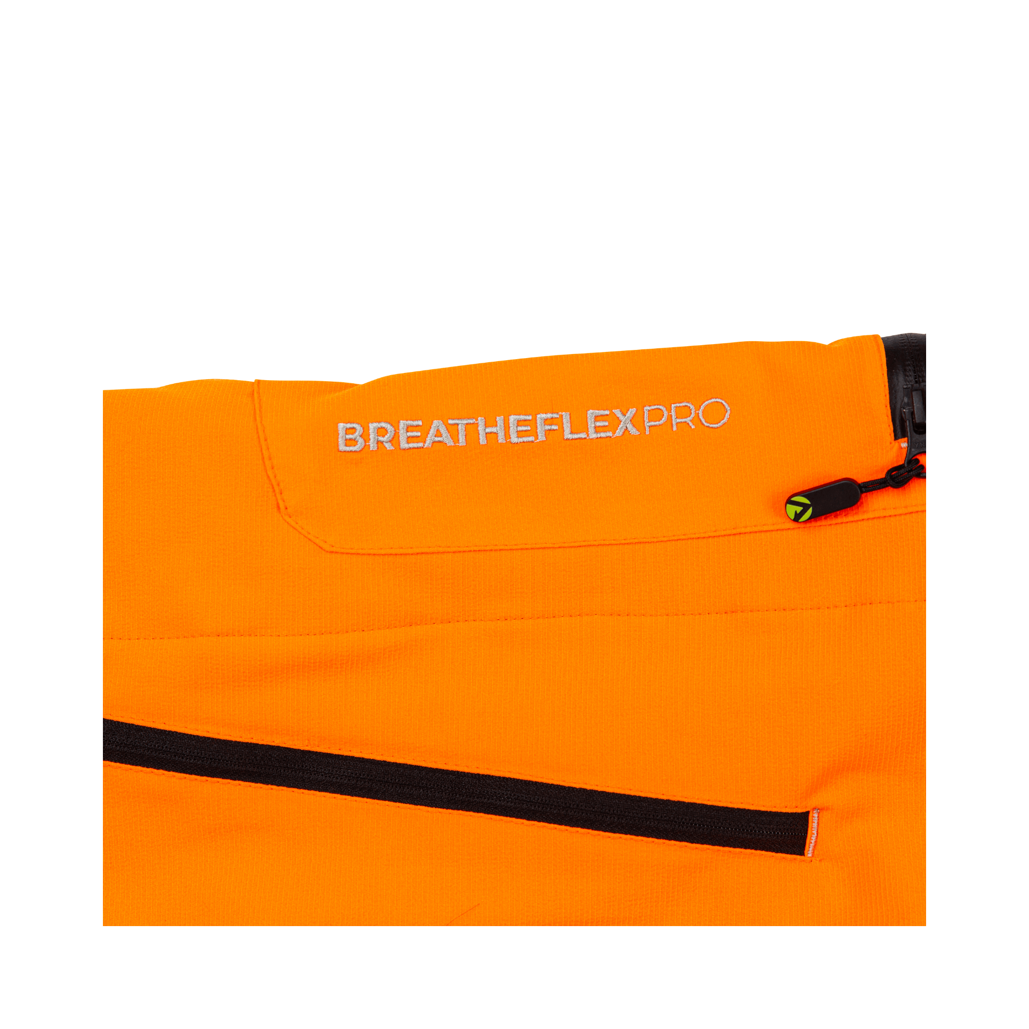 Breatheflex Pro Womens Chainsaw Trousers Type A Hi-Vis Orange close-up of fabric and logo