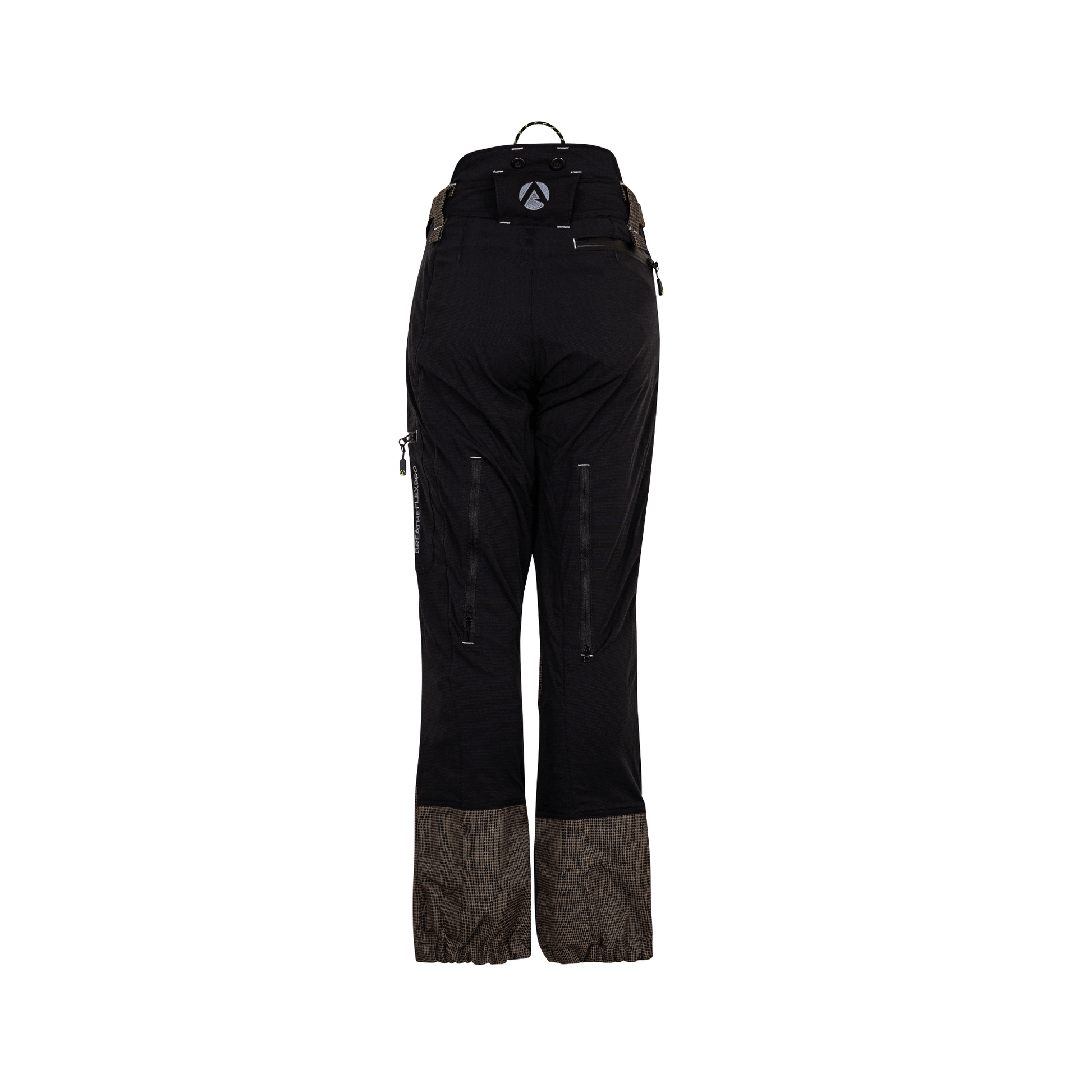 Back view of Breatheflex Pro Womens Chainsaw Trousers Type C Black with reinforced areas for protection.
