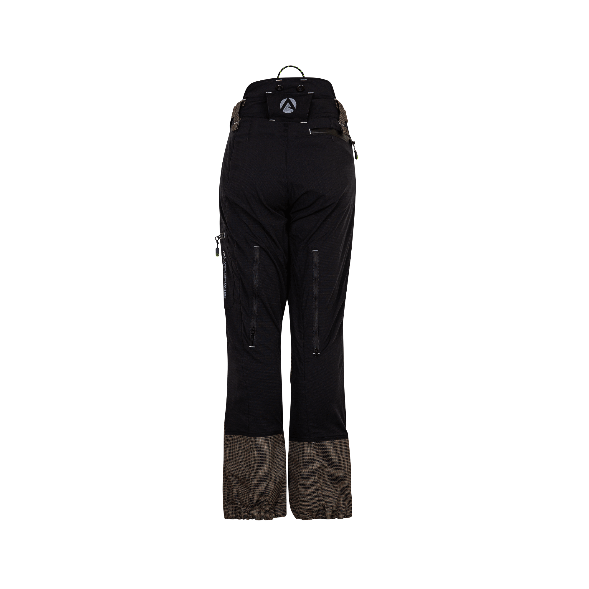 Back view of Breatheflex Pro Womens Chainsaw Trousers Type C Black with reinforced areas for protection.