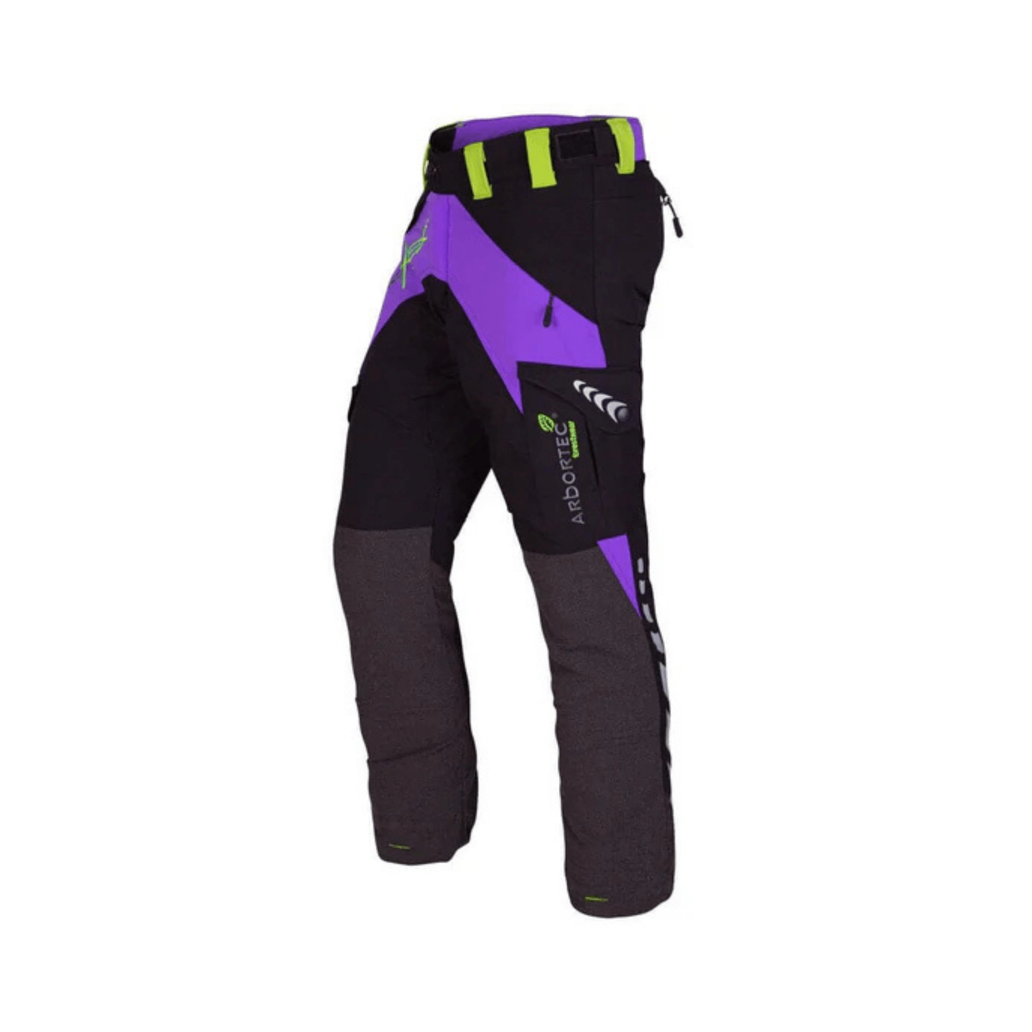 Arbortec Breatheflex Chainsaw Trousers Type A Womens in purple and black, designed for female arborists.