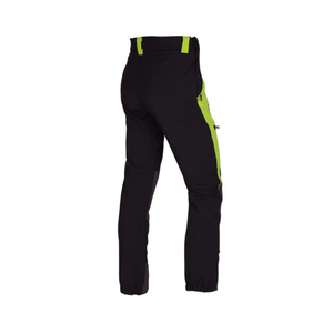 Back view of Breatheflex Arborist Non-Protective Climbing Trousers in black with bright green accents, designed for tree surgeons.