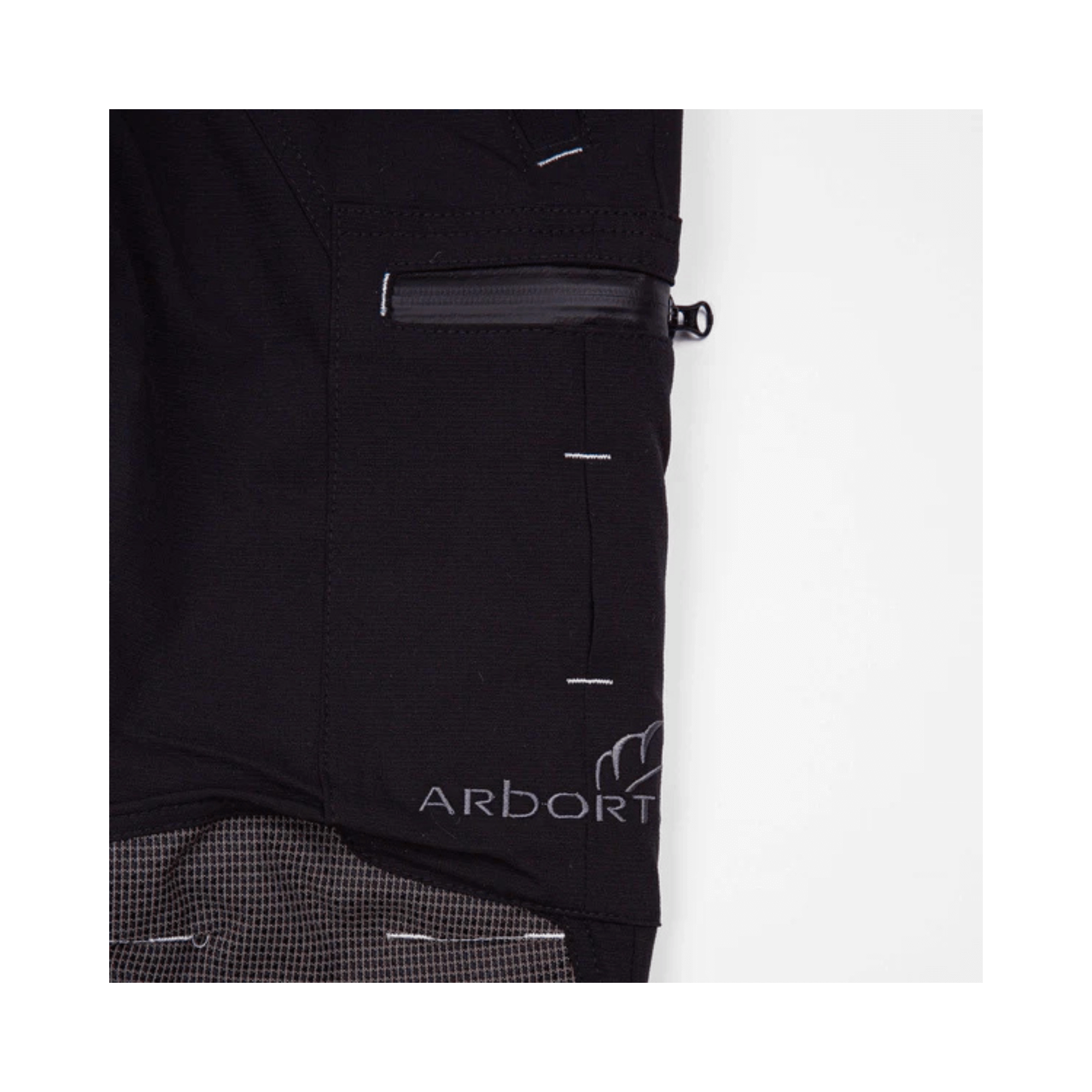 Close-up of Arbortec AT4070 Breatheflex Pro Chainsaw Trousers Black Type C showcasing detailed pocket design.