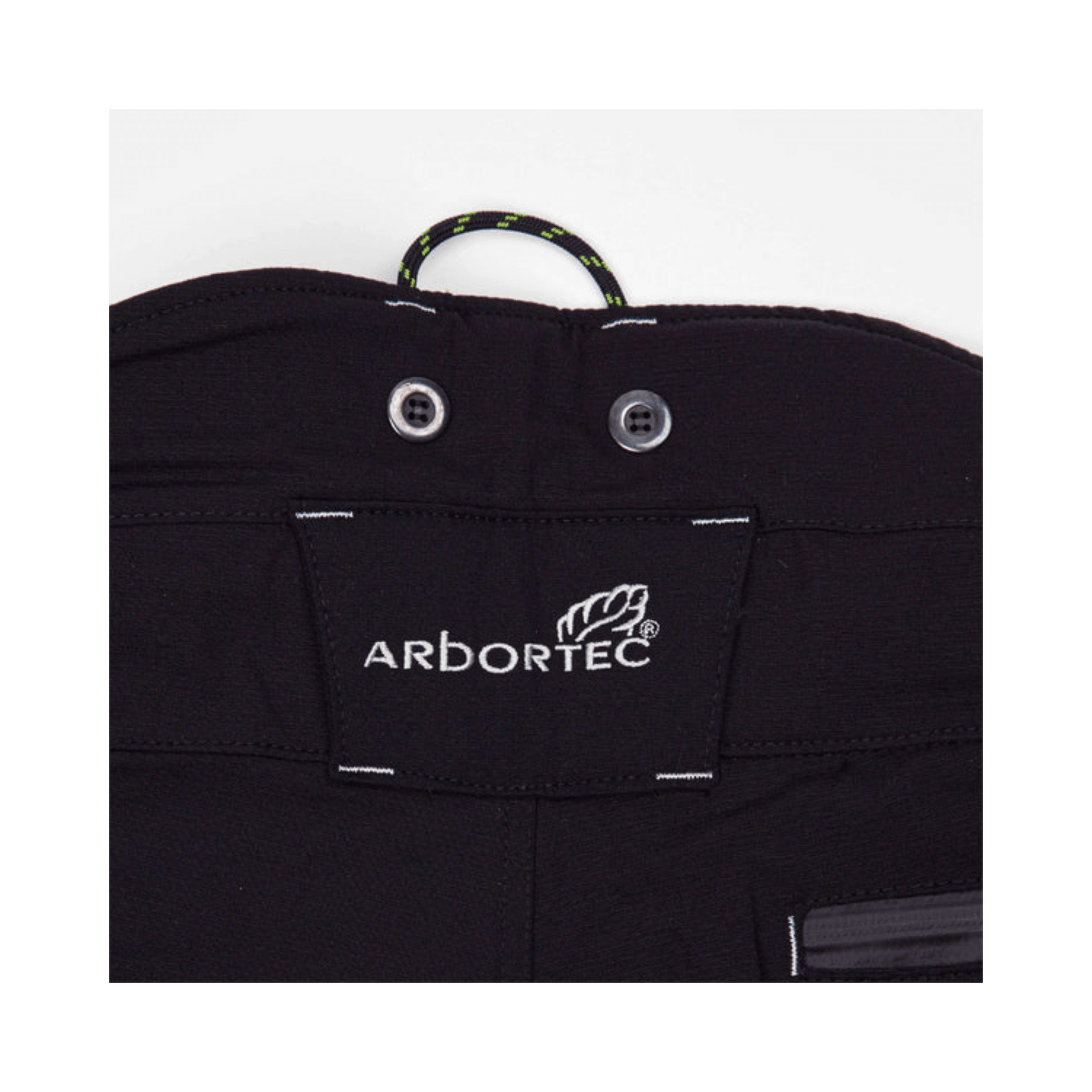Breatheflex Pro Chainsaw Trousers Black Type C waistband detail by Arbortec for arborists and tree surgeons.
