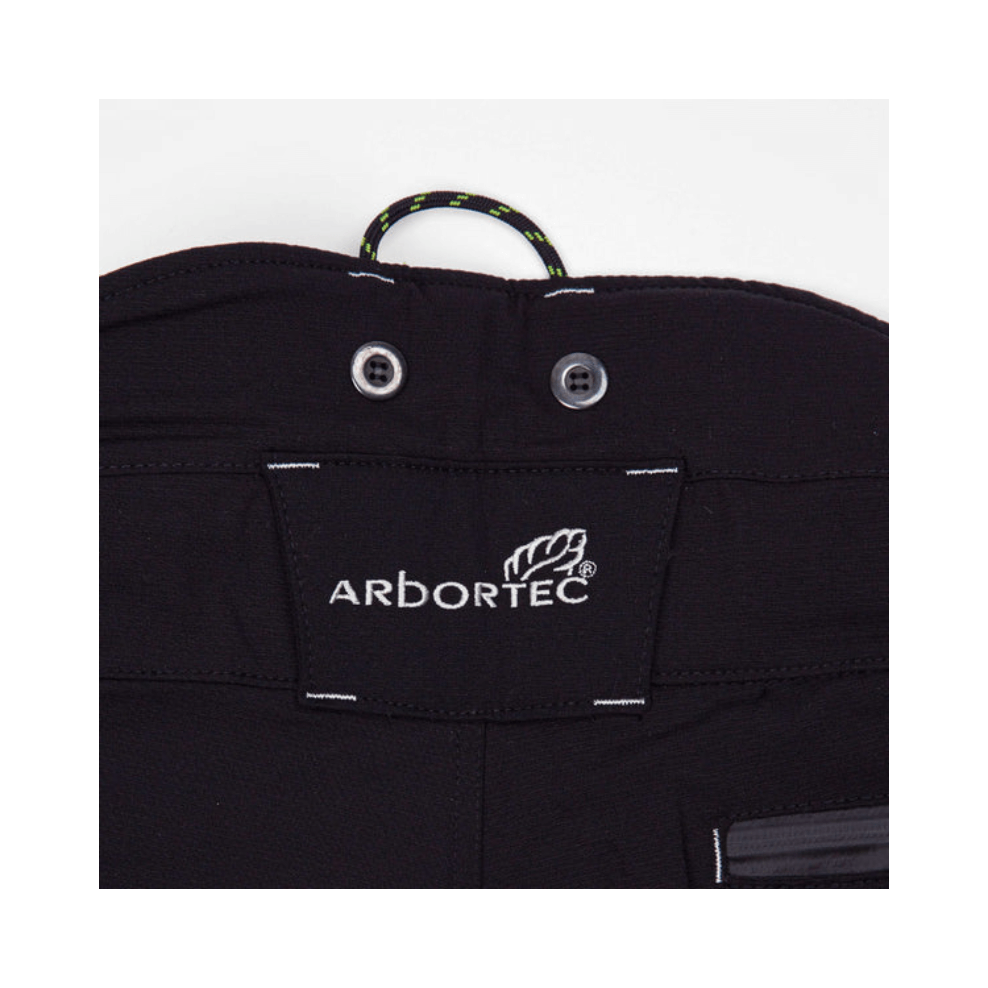 Breatheflex Pro Chainsaw Trousers Black Type C waistband detail by Arbortec for arborists and tree surgeons.