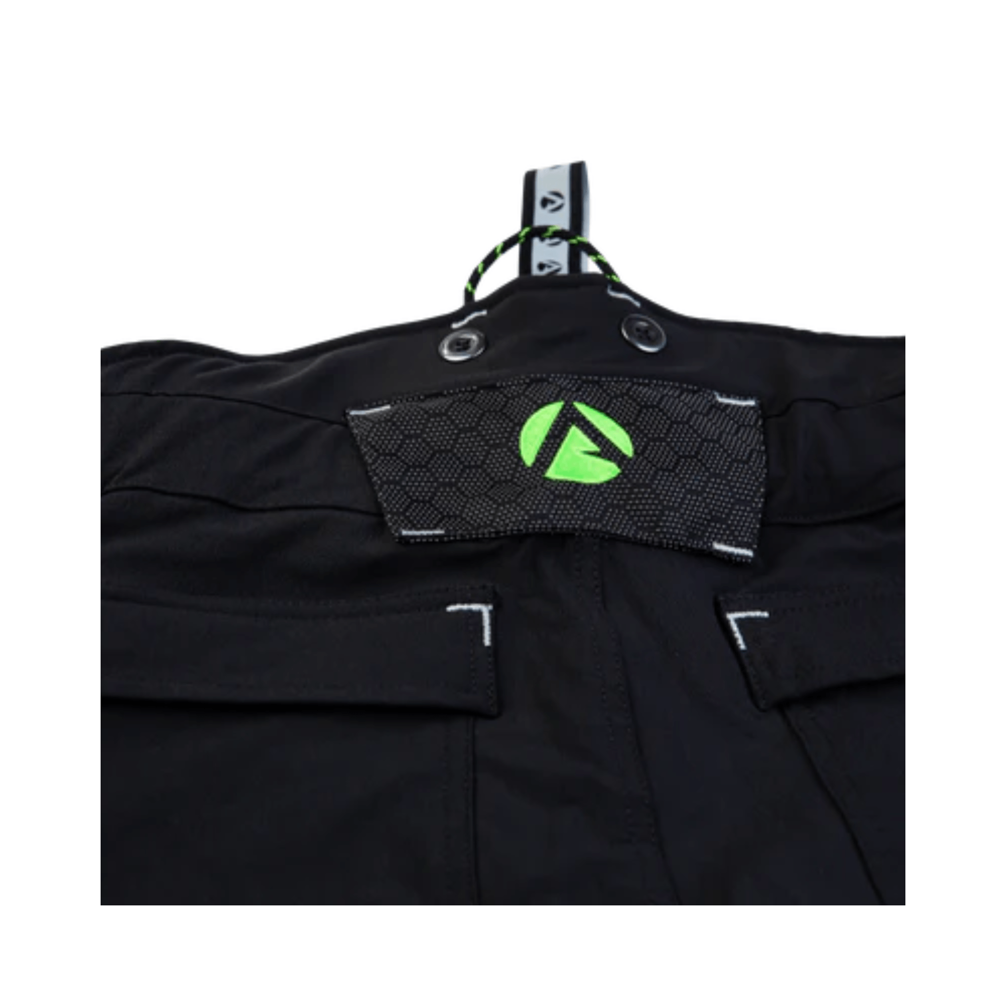 Close-up of the waistband and logo on the Arbortec Deep Forest Chainsaw Trousers Type A.