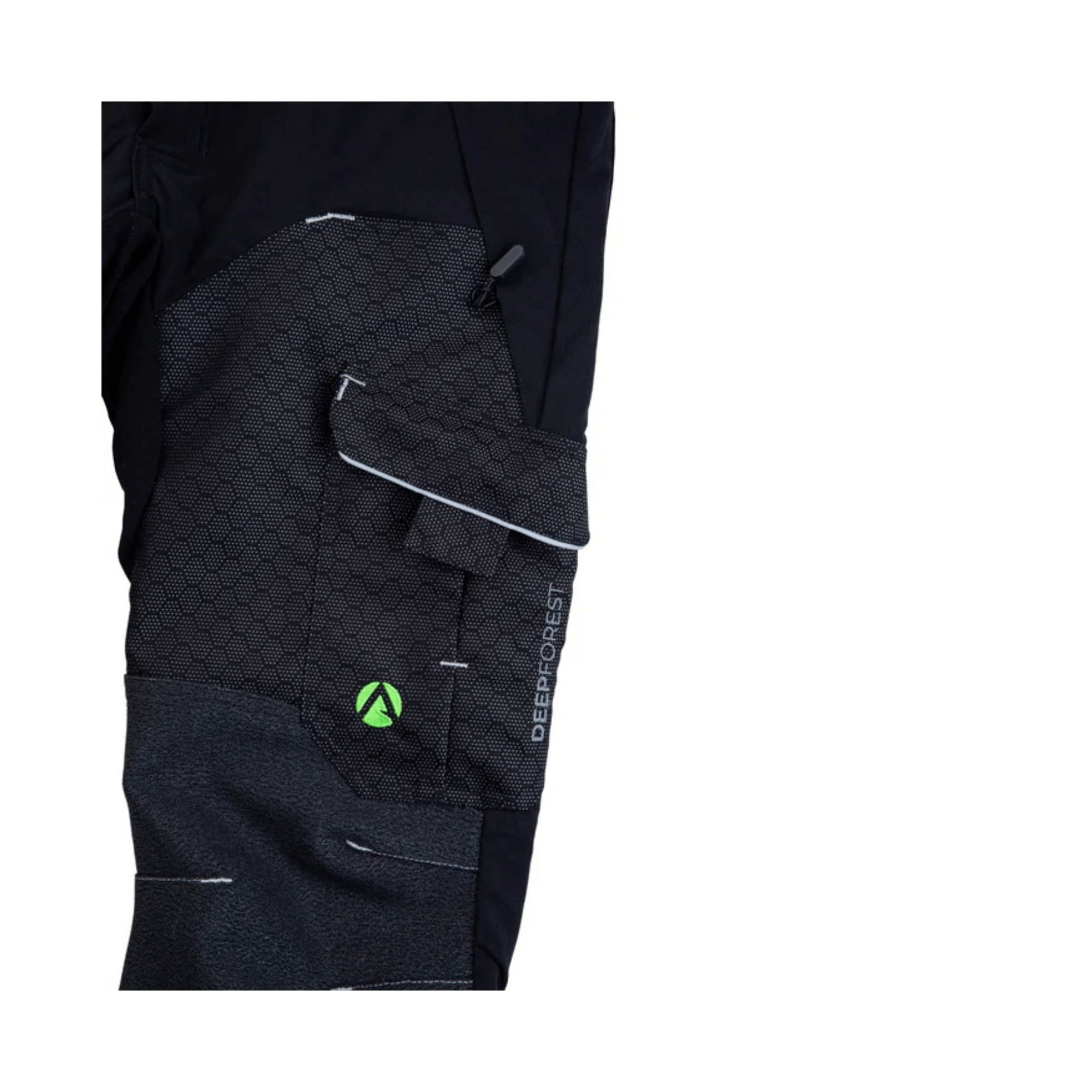Close-up of the Arbortec Deep Forest Chainsaw Trousers Type C showcasing the durable design and stylish features.