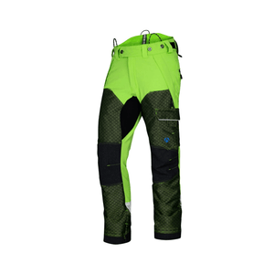 Deep Forest Chainsaw Trousers Type A in bright green with durable protective features.