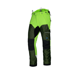 Deep Forest Chainsaw Trousers Type C in bright green with protective features for arborists and forestry workers.