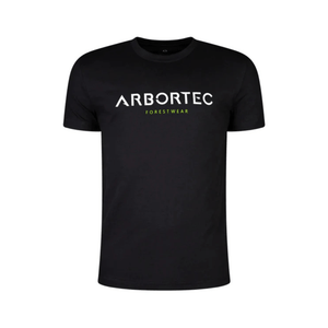 A black crew neck Arbortec t-shirt with short sleeves and the brand name 'ARBORTEC FOREstryewear' printed across the chest.