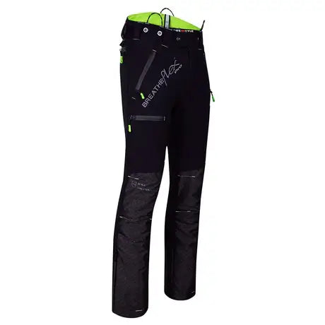 Breatheflex Pro Freestyle Chainsaw Trousers Type A in black, designed for tree surgeons with safety and flexibility features.
