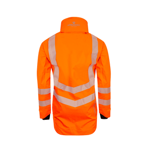 Full Zip Waterproof Womens Work Jacket Hi-Vis Orange with reflective stripes for safety and visibility.