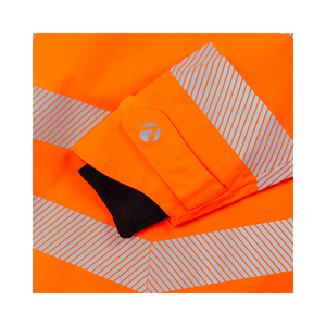 Full Zip Waterproof Womens Work Jacket Hi-Vis Orange sleeve detail with reflective stripes for safety and visibility.