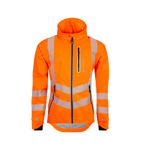 Full Zip Waterproof Womens Work Jacket Hi-Vis Orange with reflective stripes, designed for outdoor professionals.