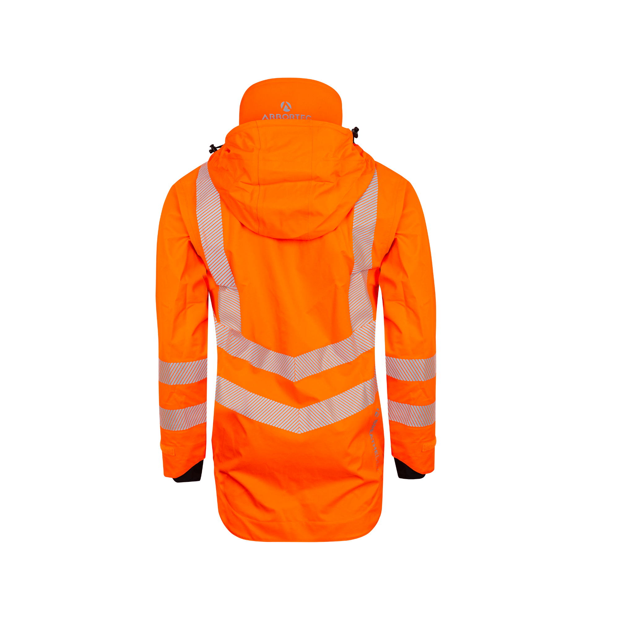 Full Zip Waterproof Womens Work Jacket Hi-Vis Orange back view with reflective stripes for visibility and safety.