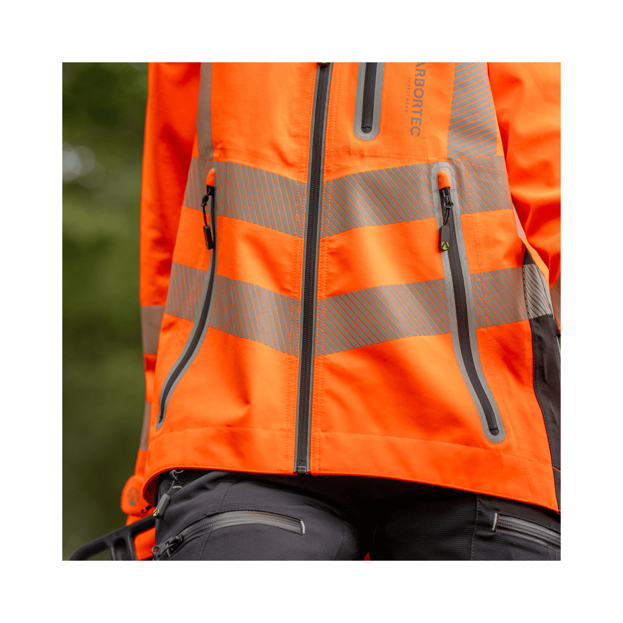 Full Zip Waterproof Womens Work Jacket Hi-Vis Orange with reflective stripes and dual zip pockets.