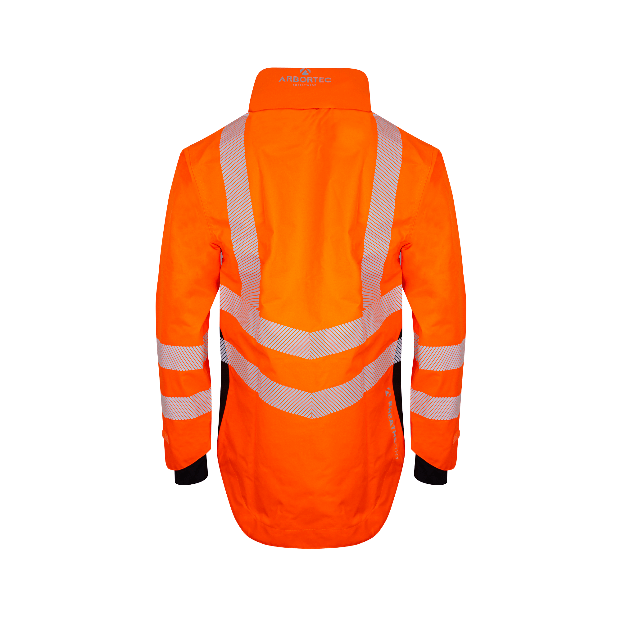 Full Zip Waterproof Work Jacket Hi-Vis Orange with reflective stripes on the back for safety and visibility.
