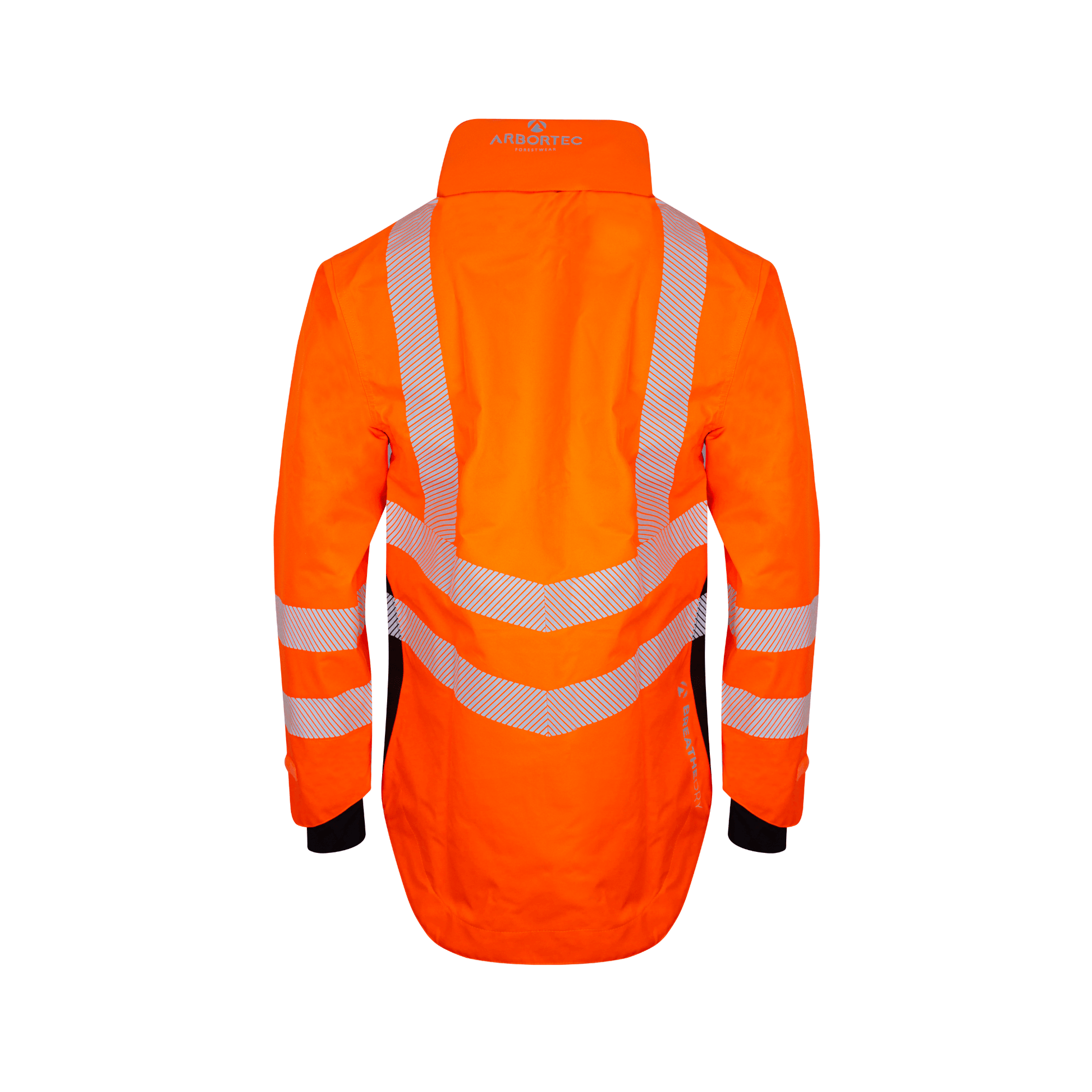 Full Zip Waterproof Work Jacket Hi-Vis Orange with reflective stripes on the back for safety and visibility.
