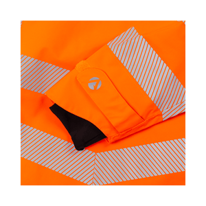 Close-up of the cuff on the Full Zip Waterproof Work Jacket Hi-Vis Orange with reflective stripes.