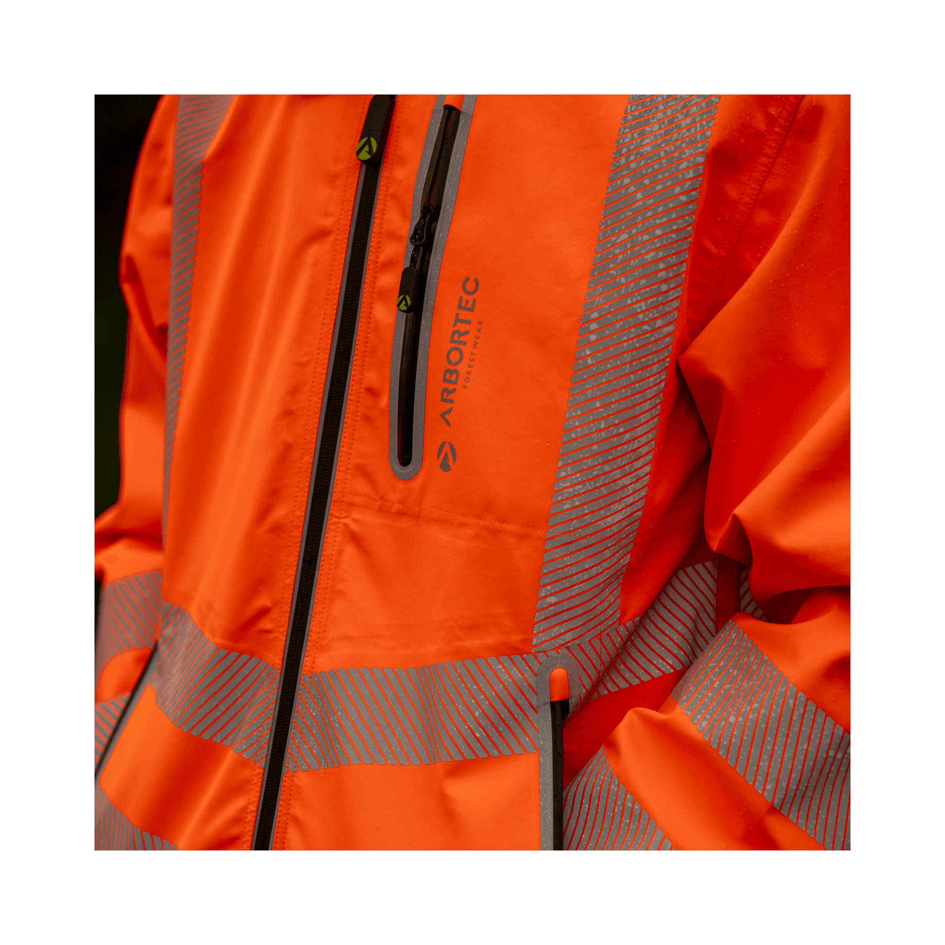 Full Zip Waterproof Work Jacket Hi-Vis Orange featuring reflective stripes for safety in challenging conditions.
