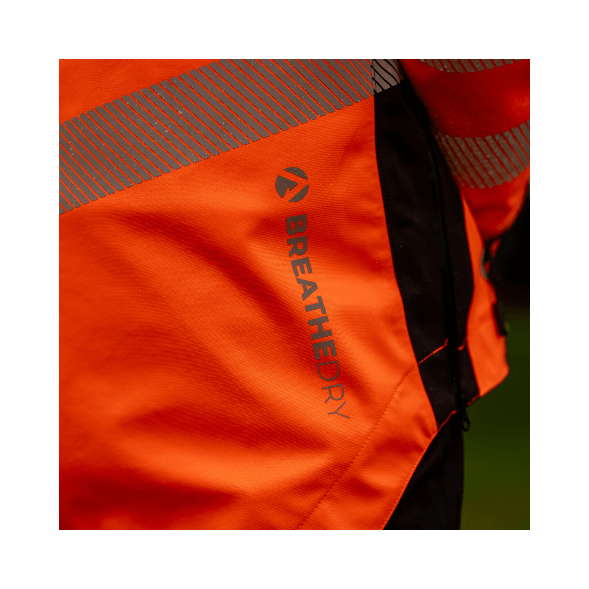 Full Zip Waterproof Work Jacket Hi-Vis Orange featuring breathable fabric and reflective stripes for visibility.
