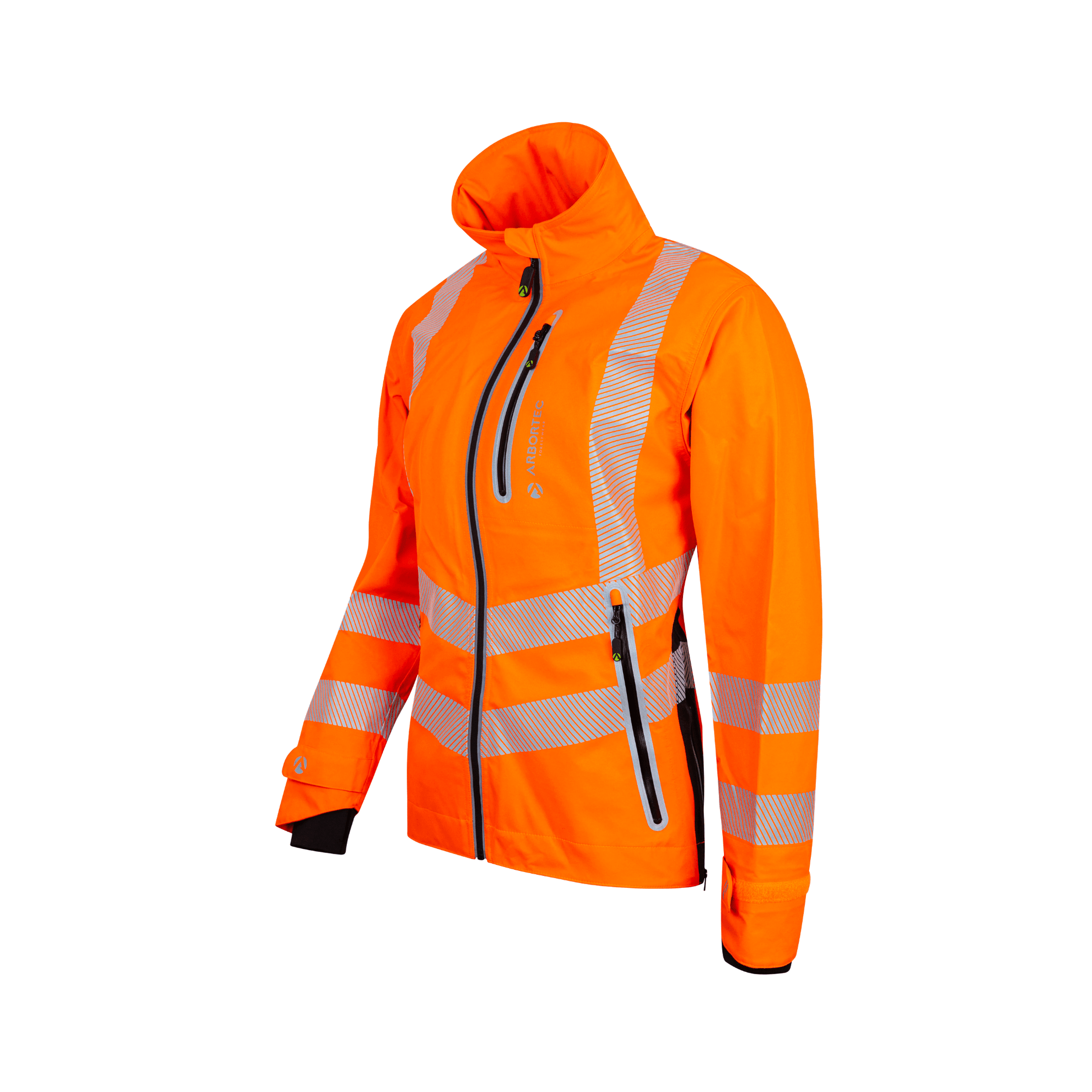 Full Zip Waterproof Work Jacket Hi-Vis Orange with reflective strips for safety in outdoor work environments.